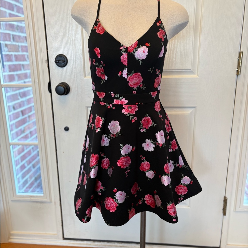 B. Smart Black and Pink Floral Mini Dress size 7